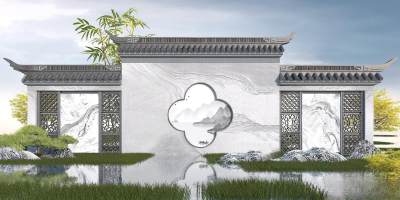 新中式景墙3D模型下载